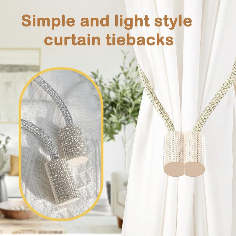 SRG Handmade Magnetic Curtain Tiebacks 2 Pack Sparkling Glass Wrapped Wooden Holdbacks with Strong Magnets, No Drilling Drapery Accessories for Home Decor – Champagne - Image 2